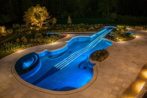 Nighttime Paradise - Music Themed Violin Inground Pool, Bedford, NY