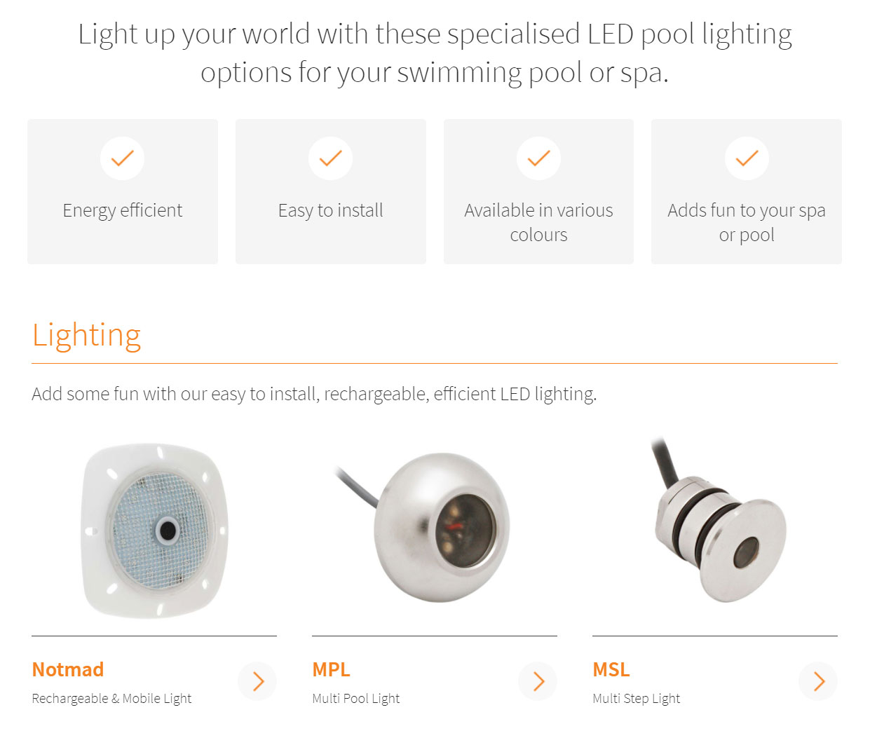 Ascon Pool Lighting Products